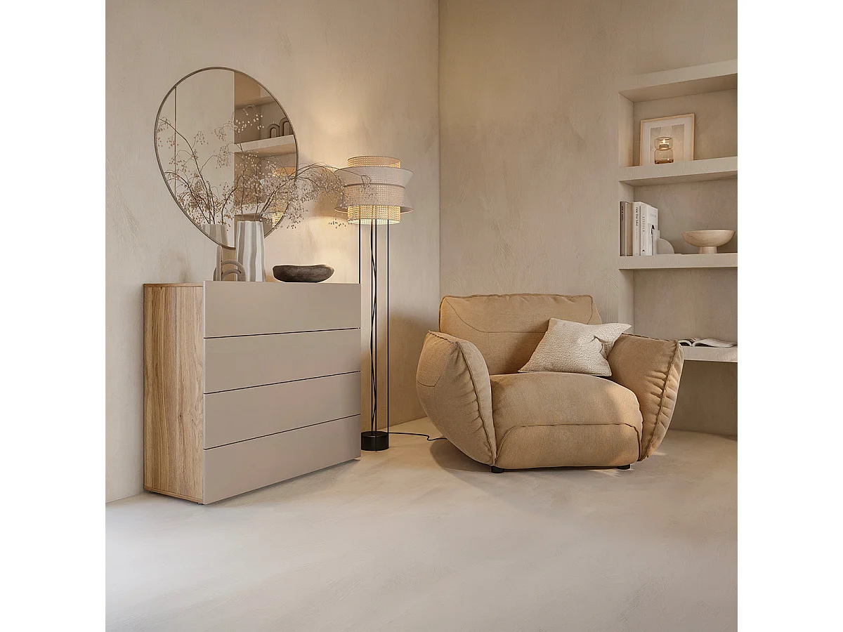 Kommode mit 4 Schubladen „Iséa“ in Taupe und Holz