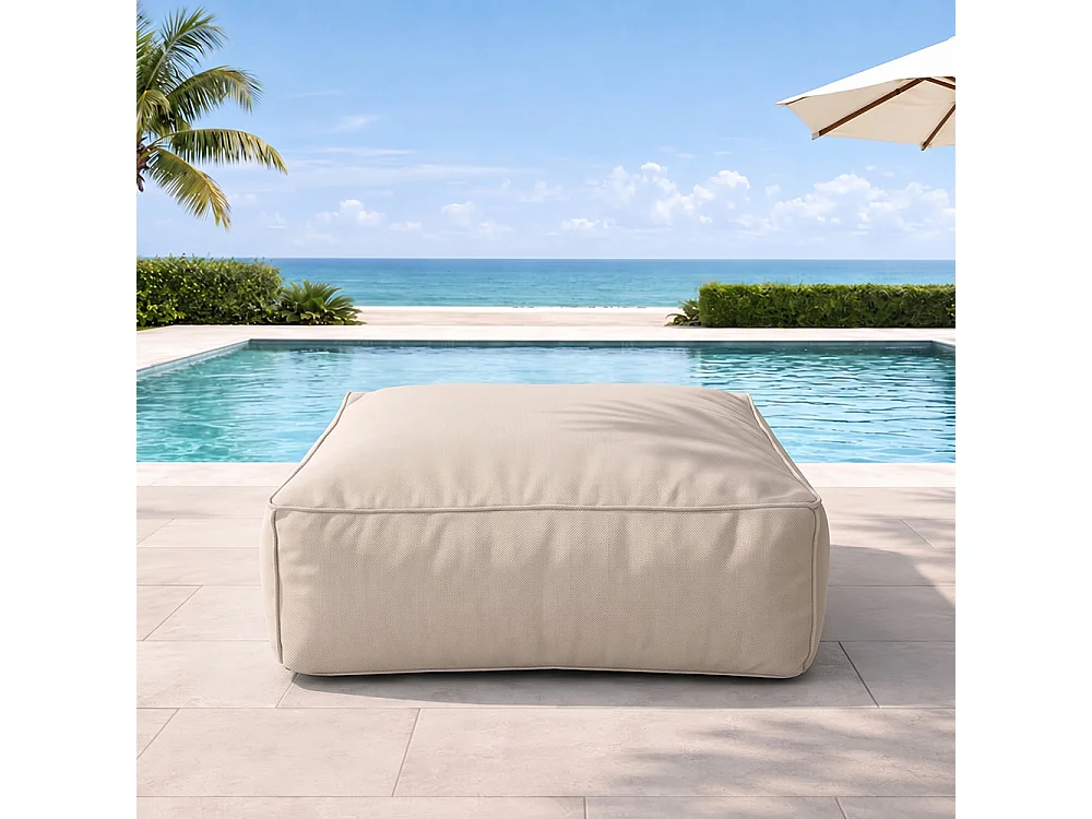 Pouf d’extérieur beige tissu déperlant – 85x85x30 cm PRAIANO