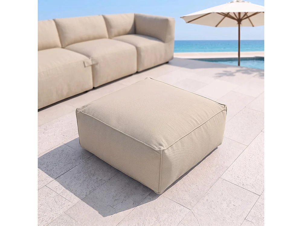 Pouf d’extérieur beige tissu déperlant – 85x85x30 cm PRAIANO