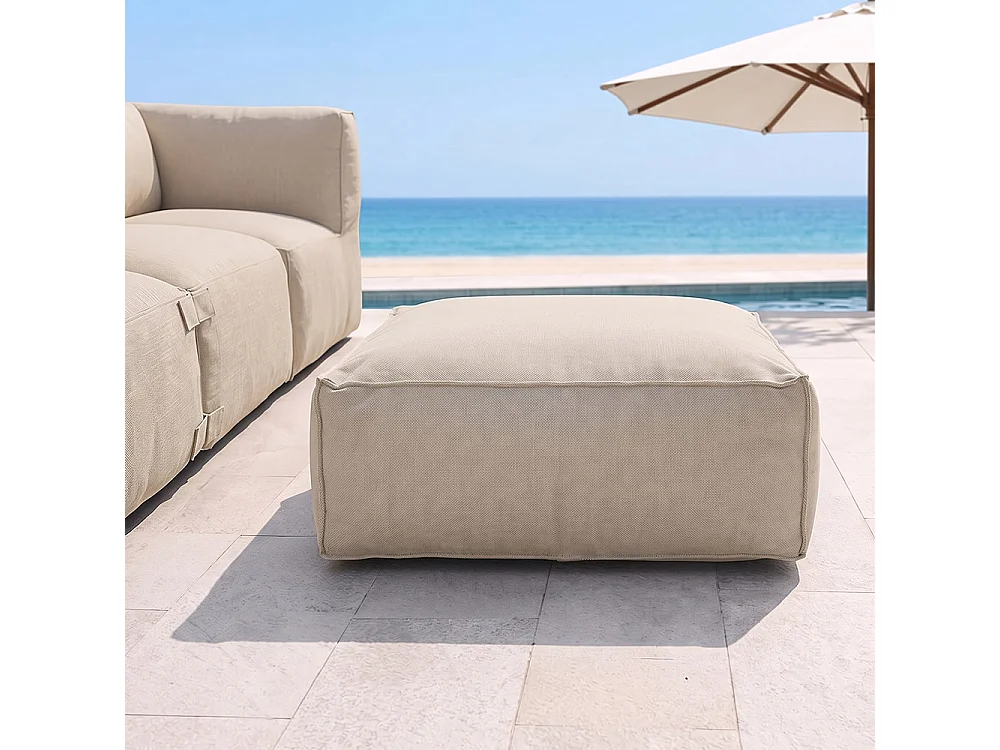 Pouf d’extérieur beige tissu déperlant – 85x85x30 cm PRAIANO