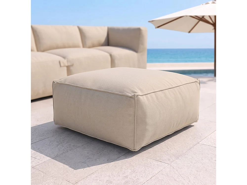 Pouf d’extérieur beige tissu déperlant – 85x85x30 cm PRAIANO