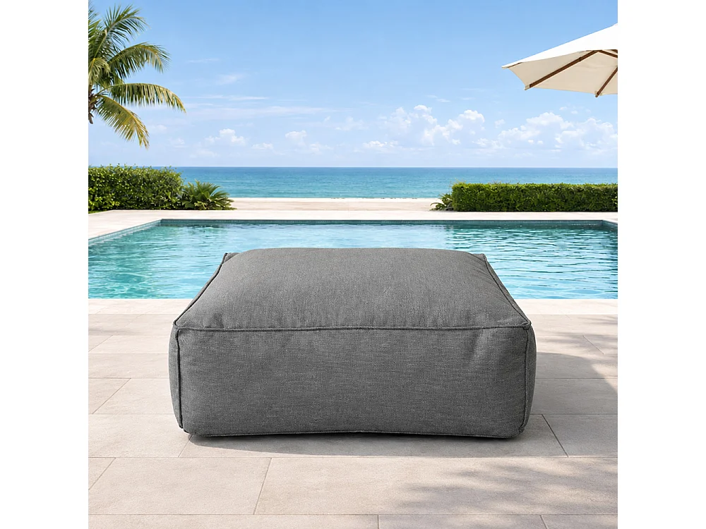 Pouf d’extérieur gris tissu déperlant – 85x85x30 cm PRAIANO