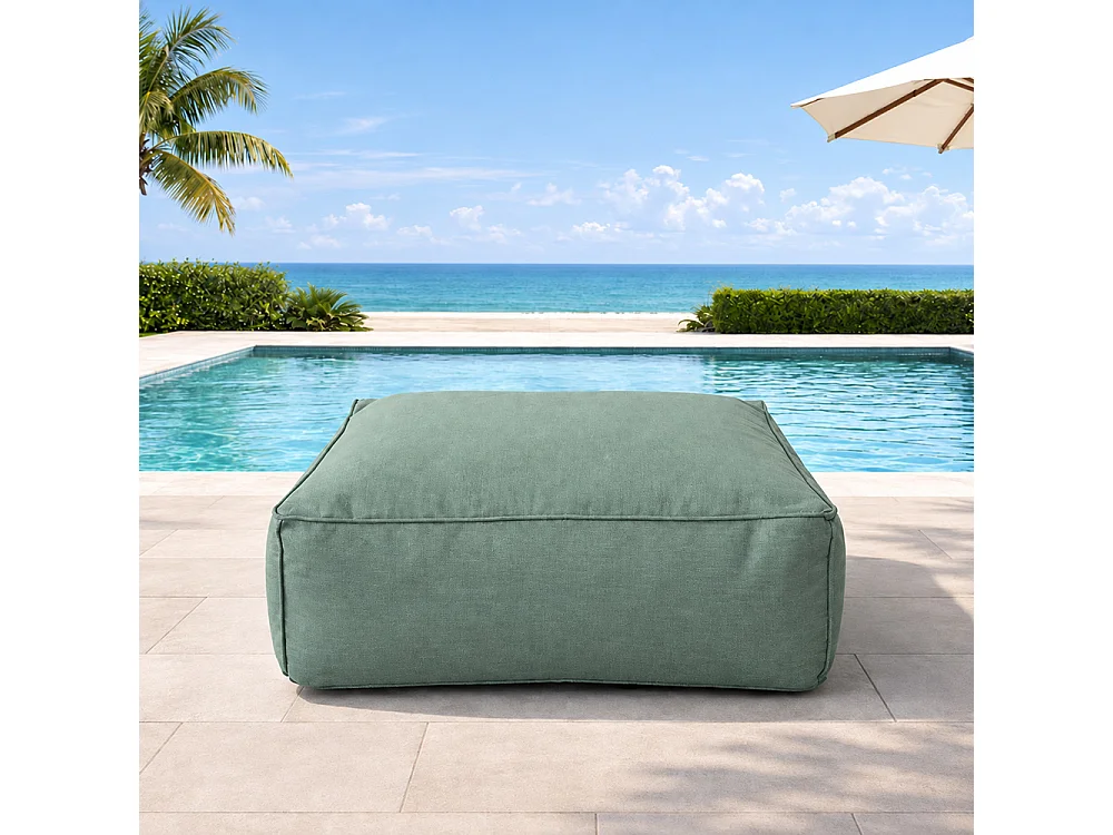 Pouf d’extérieur vert tissu déperlant – 85x85x30 cm PRAIANO