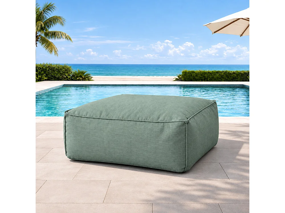 Pouf d’extérieur vert tissu déperlant – 85x85x30 cm PRAIANO
