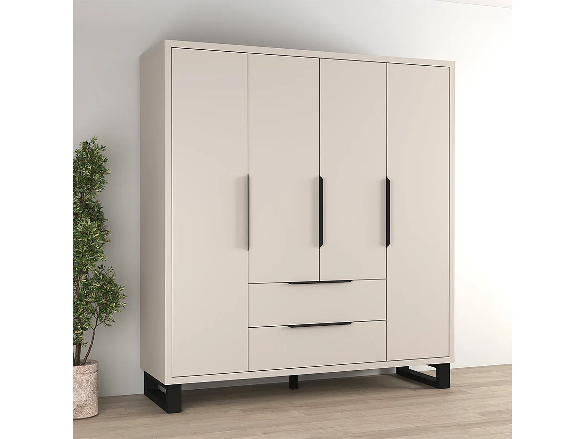 Schrank 4 Türen 2 Schubladen Eden Kaschmir und Schwarz