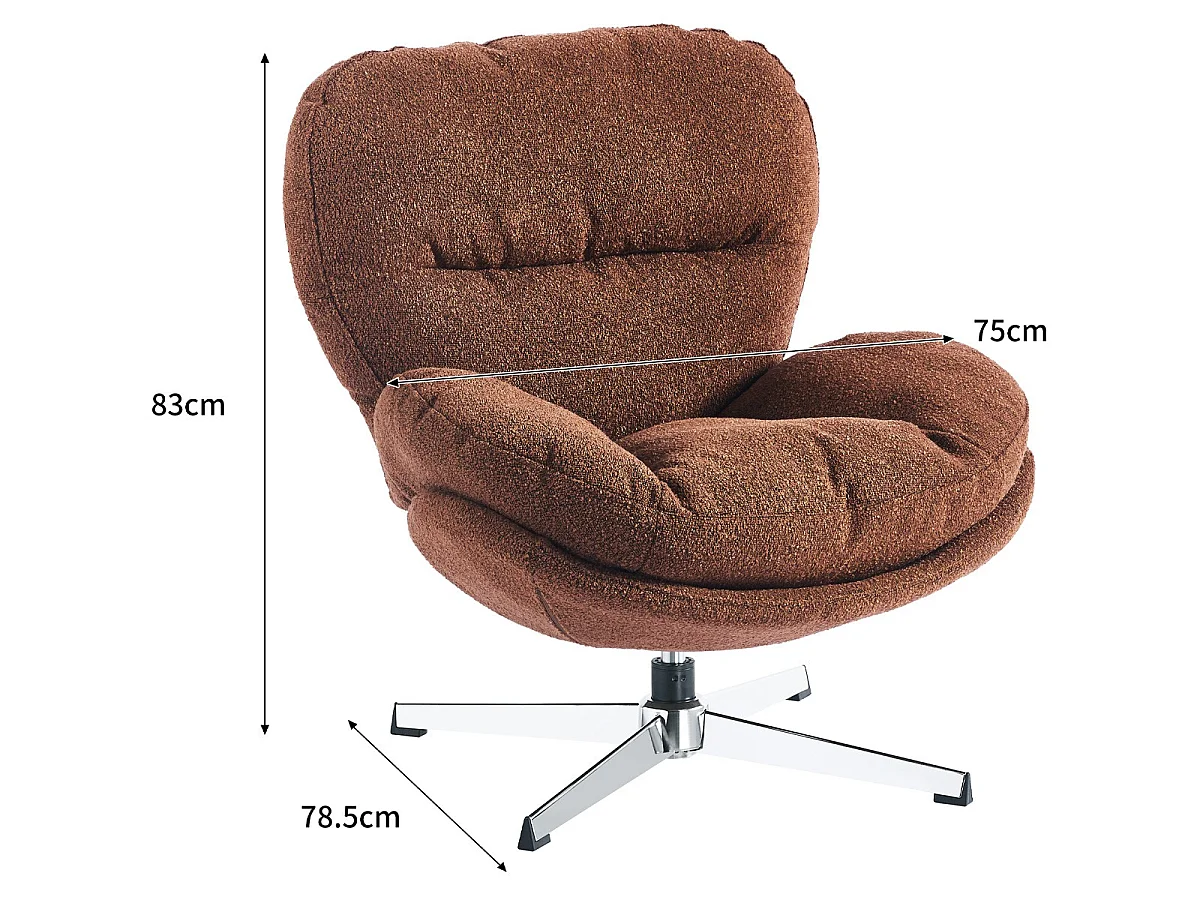 Fauteuil pivotant en tissu bouclé rouille et piètement chromé - Oli