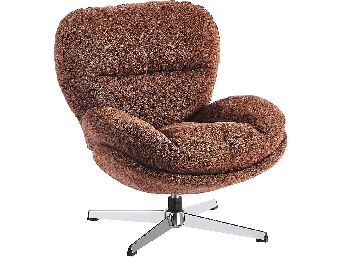 Fauteuil pivotant en tissu bouclé rouille et piètement chromé - Oli