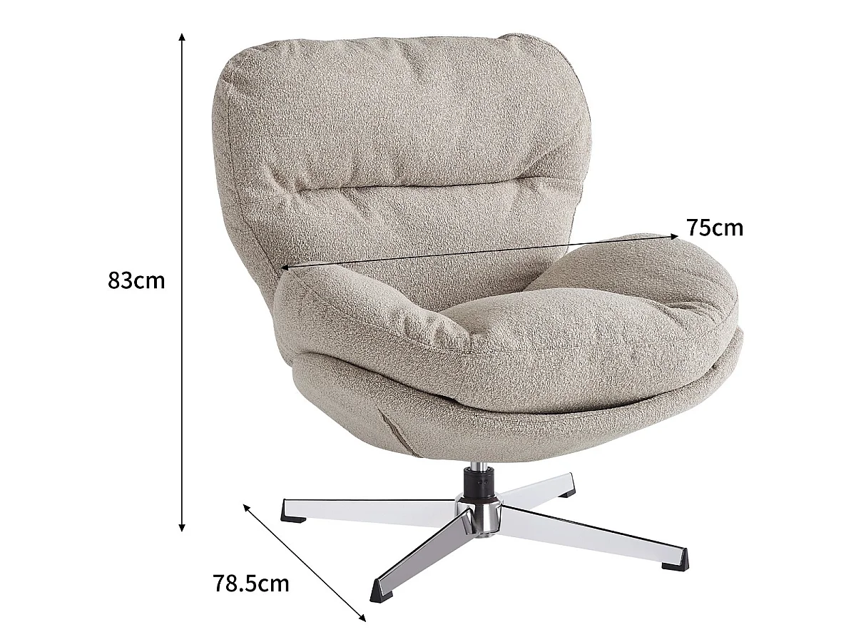 Fauteuil pivotant en tissu bouclé taupe et piètement chromé - Oli