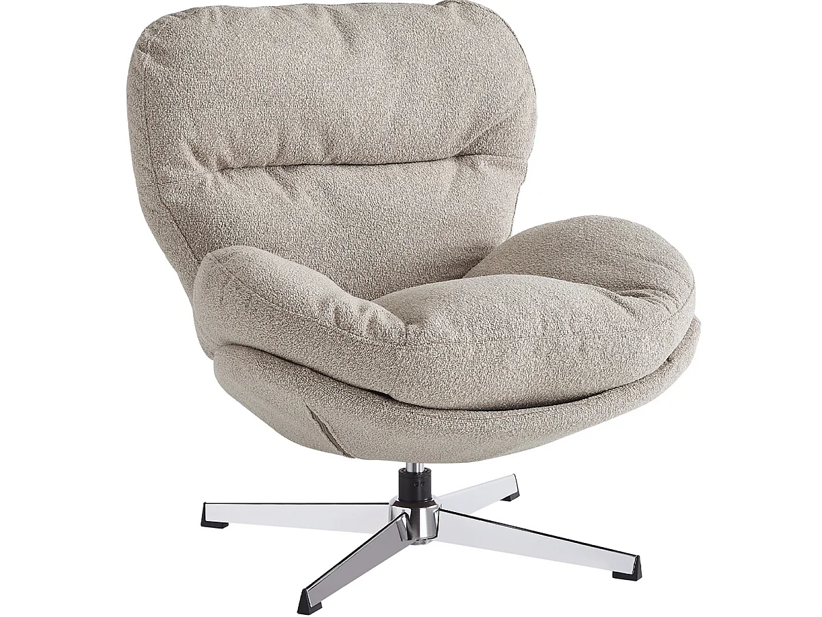 Fauteuil pivotant en tissu bouclé taupe et piètement chromé - Oli