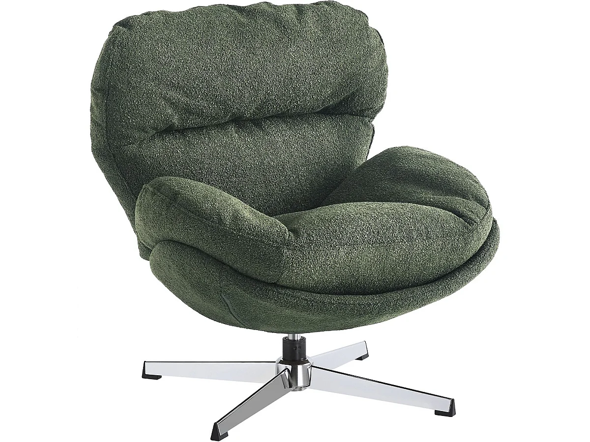 Fauteuil pivotant en tissu bouclé vert kaki et piètement chromé - Oli