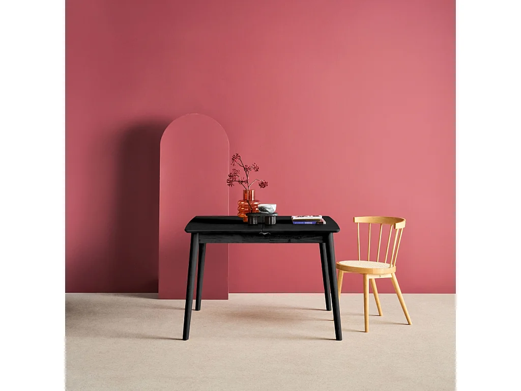 Table à manger rectangulaire extensible bois d'hévéa et placage chêne noir 4-6 places - 110/140 x 100 x 75 cm - Lina