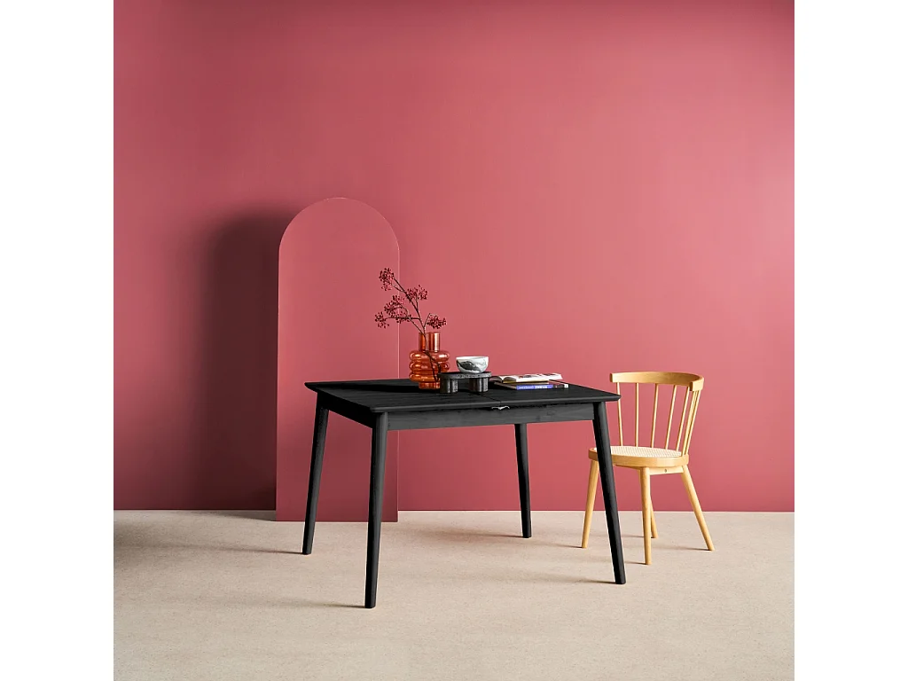 Table à manger rectangulaire extensible bois d'hévéa et placage chêne noir 4-6 places - 110/140 x 100 x 75 cm - Lina