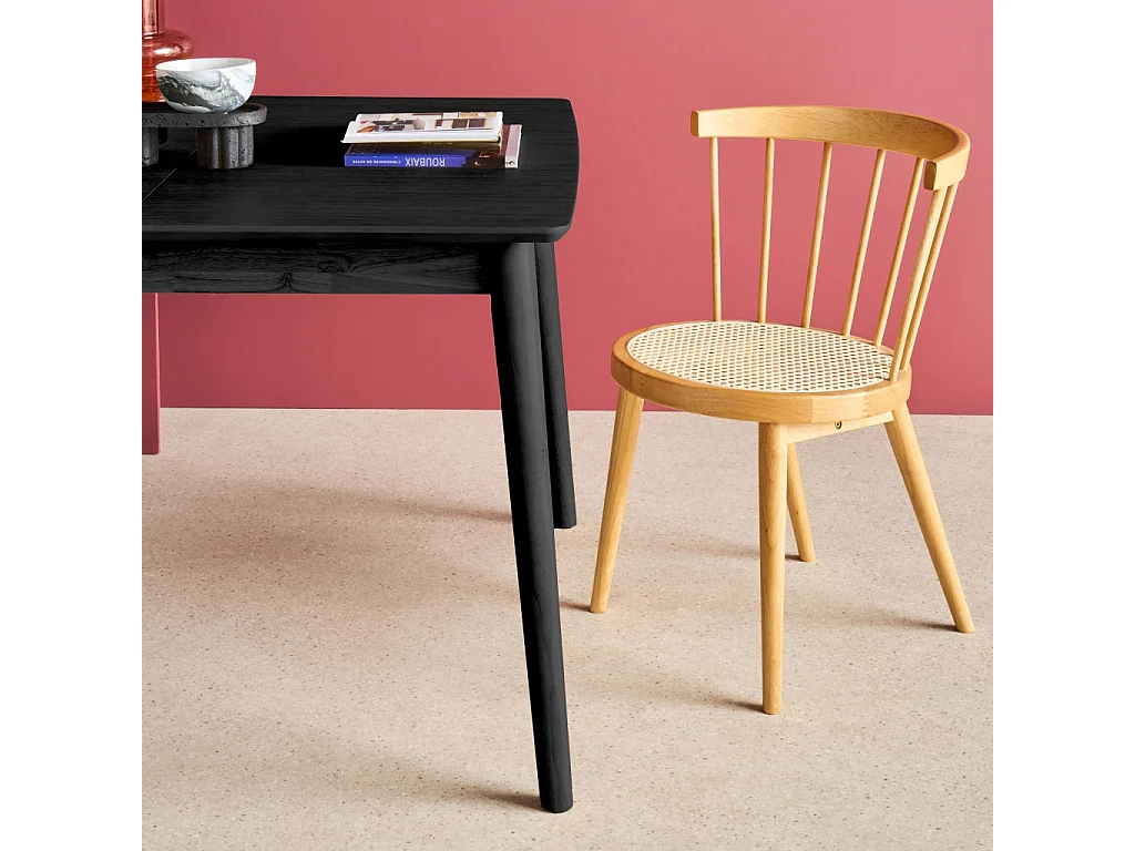 Table à manger rectangulaire extensible bois d'hévéa et placage chêne noir 4-6 places - 110/140 x 100 x 75 cm - Lina