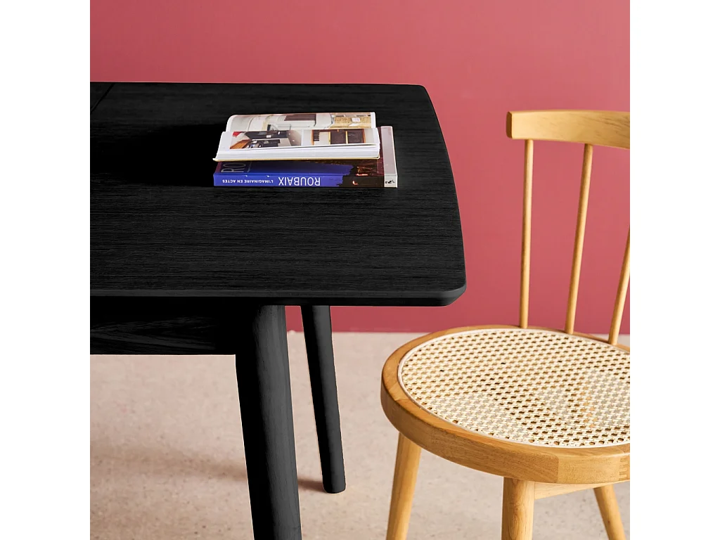 Table à manger rectangulaire extensible bois d'hévéa et placage chêne noir 4-6 places - 110/140 x 100 x 75 cm - Lina