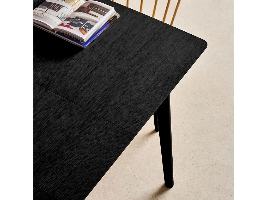 Table à manger rectangulaire extensible bois d'hévéa et placage chêne noir 4-6 places - 110/140 x 100 x 75 cm - Lina