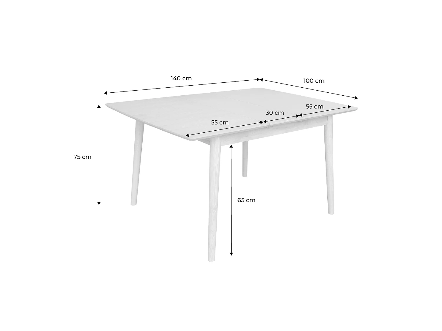 Table à manger rectangulaire extensible bois d'hévéa et placage chêne noir 4-6 places - 110/140 x 100 x 75 cm - Lina