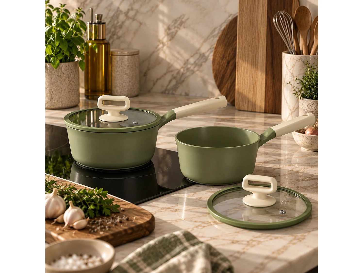 Menastyl - Casserole Anna 18cm En Fonte Aluminium Vert Avec Couvercle