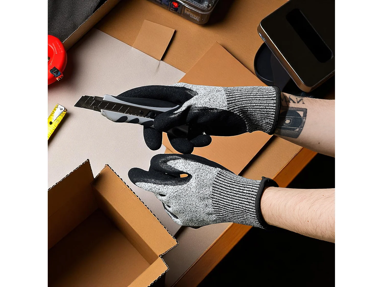 Gants de protection résistants aux coupures pour la manipulation, le bricolage et la coupe - Noir, tissu en polyester, 20cm