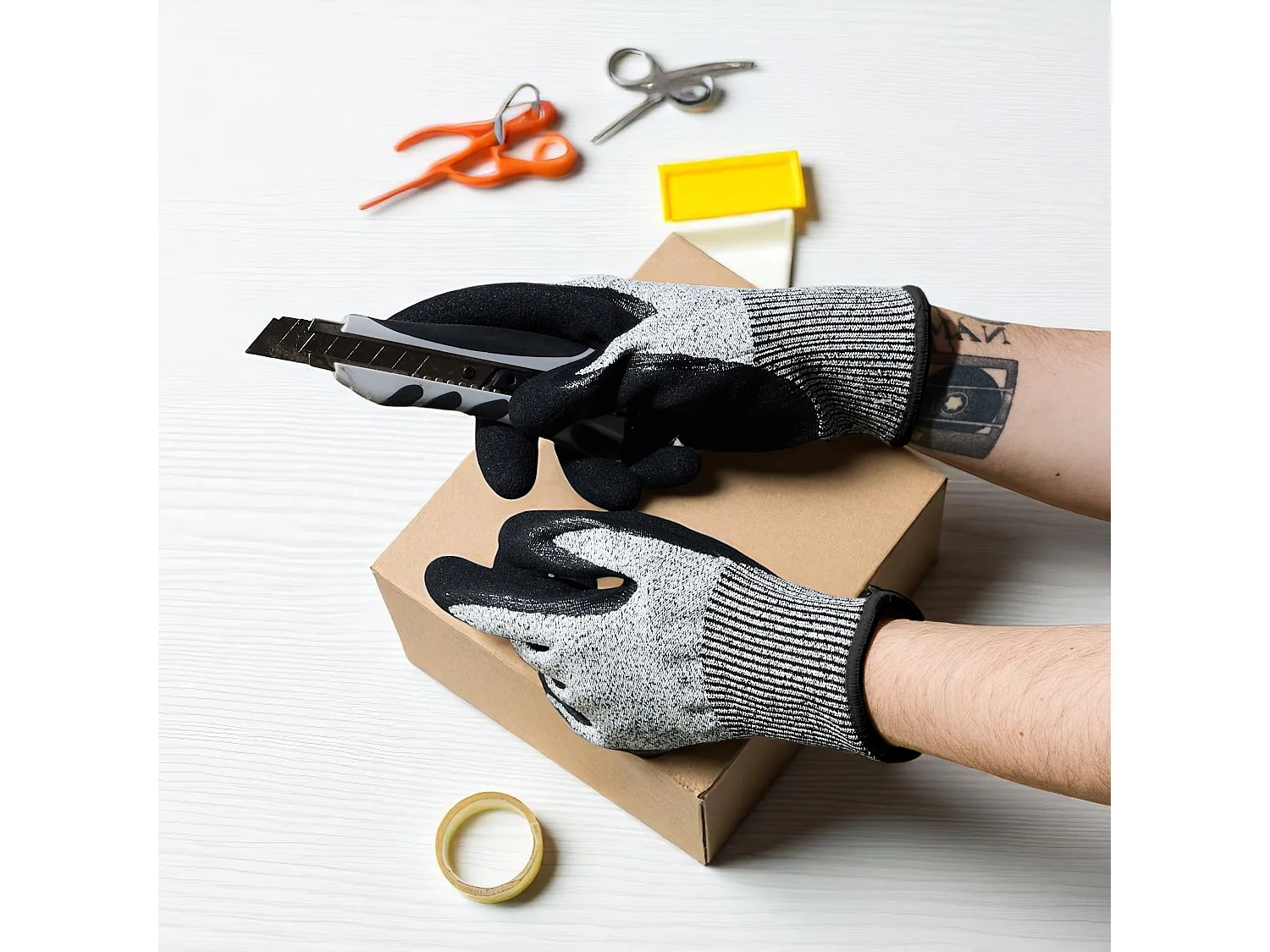 Gants de protection résistants aux coupures pour la manipulation, le bricolage et la coupe - Noir, tissu en polyester, 20cm