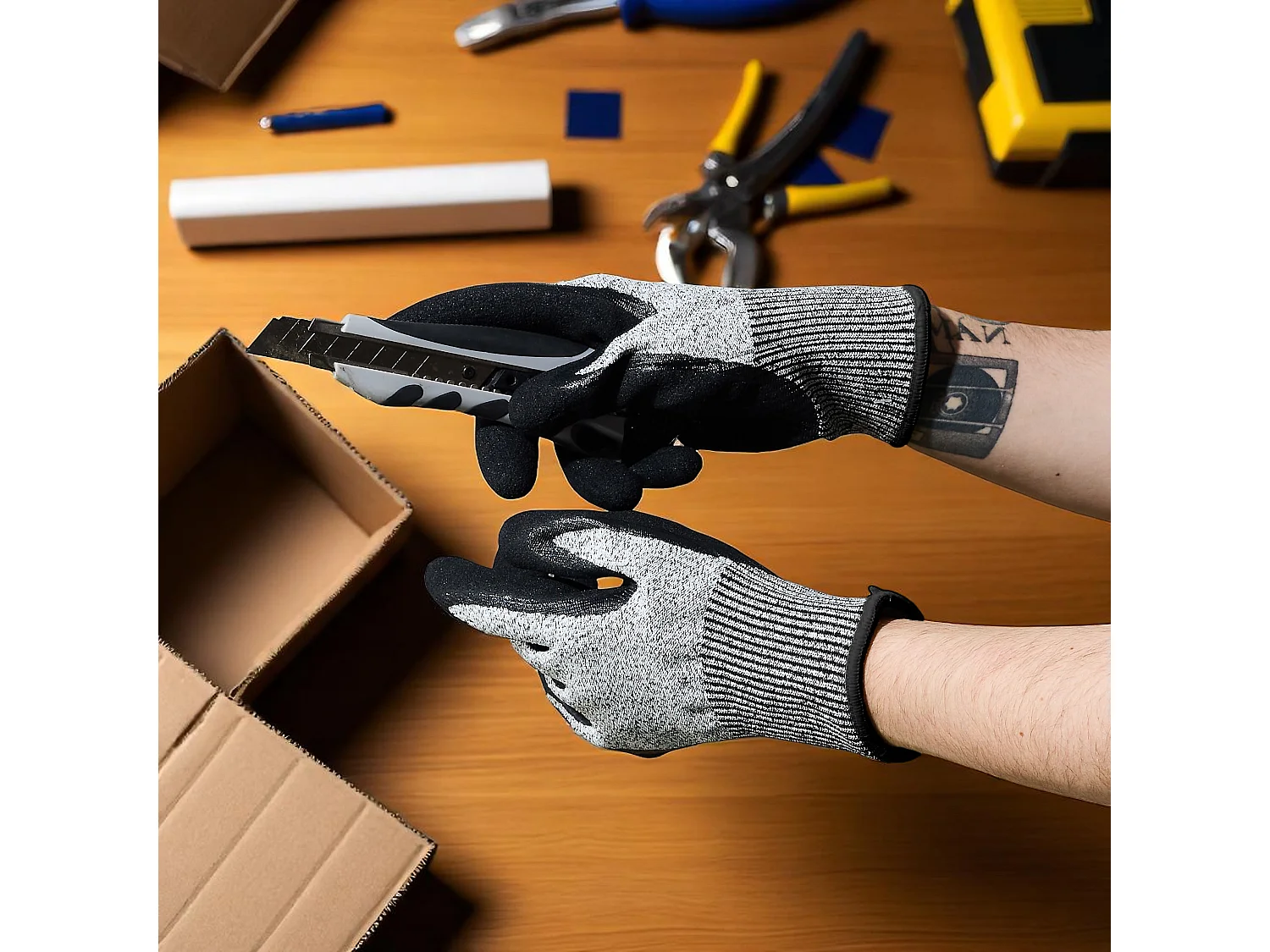 Gants de protection résistants aux coupures pour la manipulation, le bricolage et la coupe - Noir, tissu en polyester, 20cm