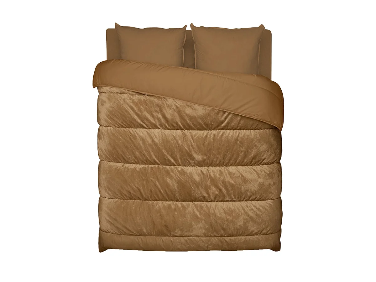 Couette réversible velours uni Moka - Chaude 300g/m2 - 240x260cm