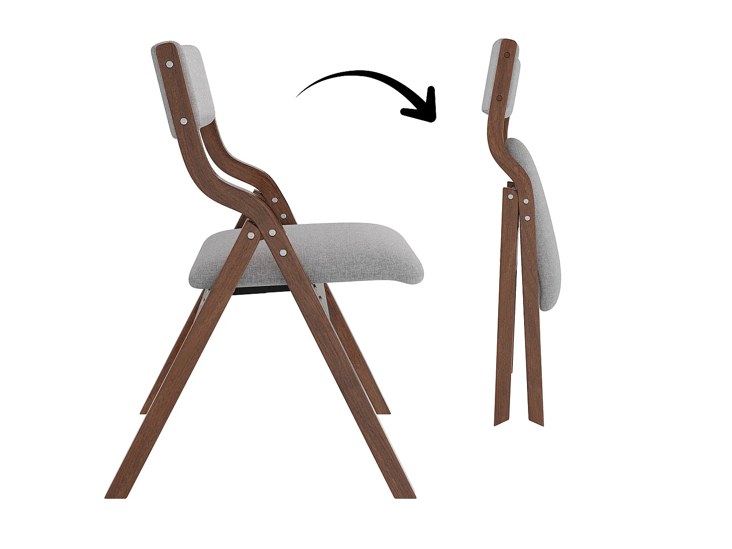 Lot de 2 chaises de salle à manger pliantes en lin avec cadre en bois massif, montées