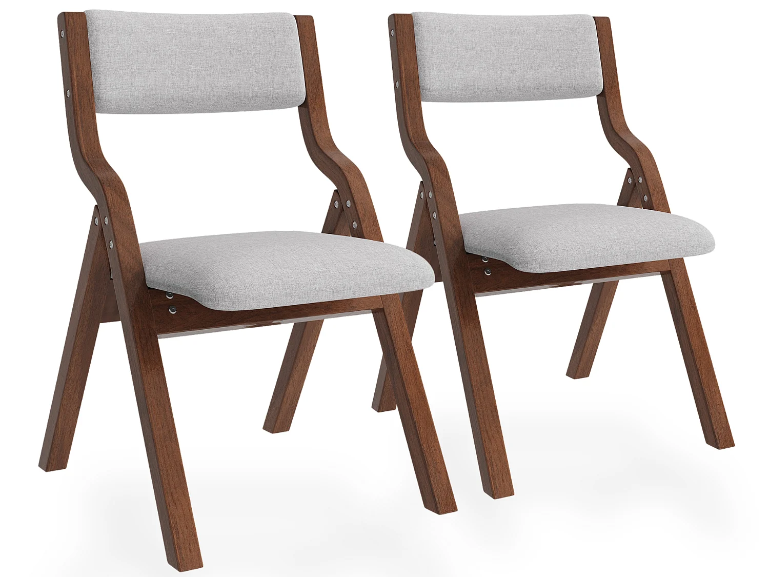 Lot de 2 chaises de salle à manger pliantes en lin avec cadre en bois massif, montées
