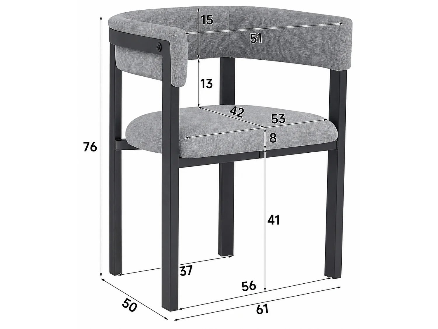 Lot de 2 chaises de salle à manger en chenille avec dossier enveloppant et accoudoirs