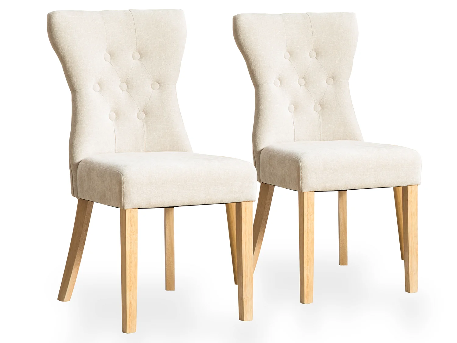 Set van 2 chenille eetkamerstoelen met gecapitonneerde rug en massief houten poten