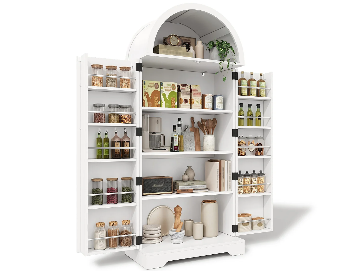 Buffet de cuisine 165 cm avec niche arquée, étagères de porte et double porte