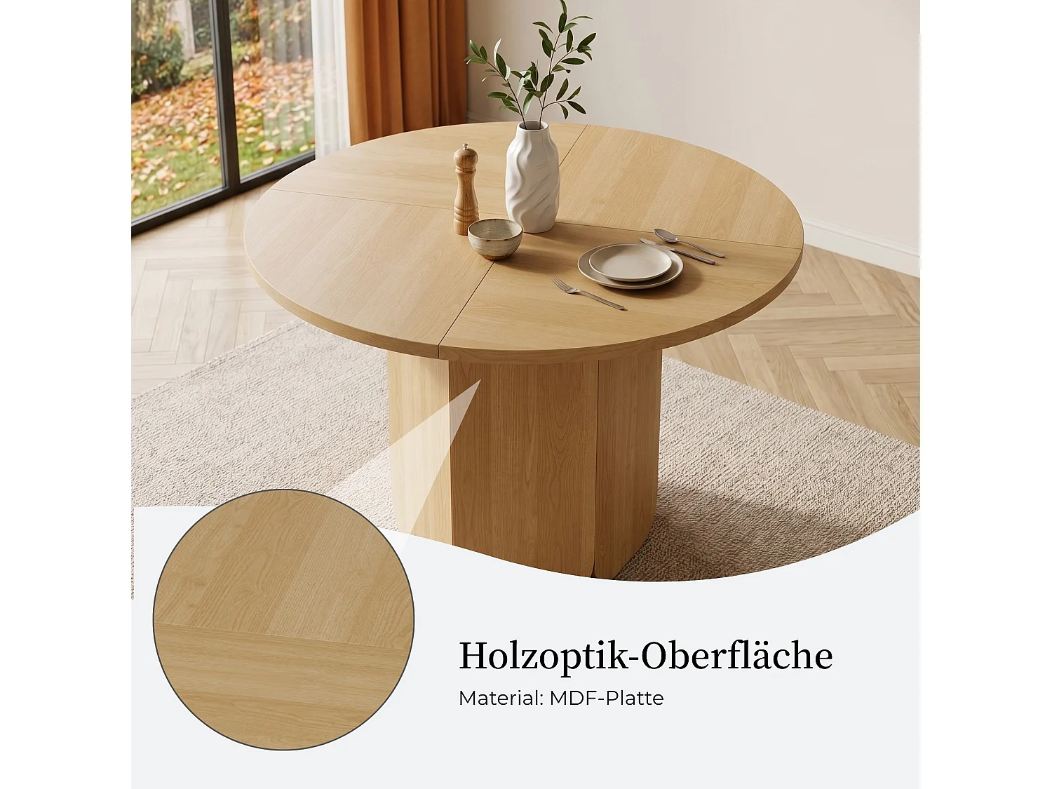 Mesa de comedor redonda efecto madera estilo escandinavo para 4 a 6 personas Ø120 cm