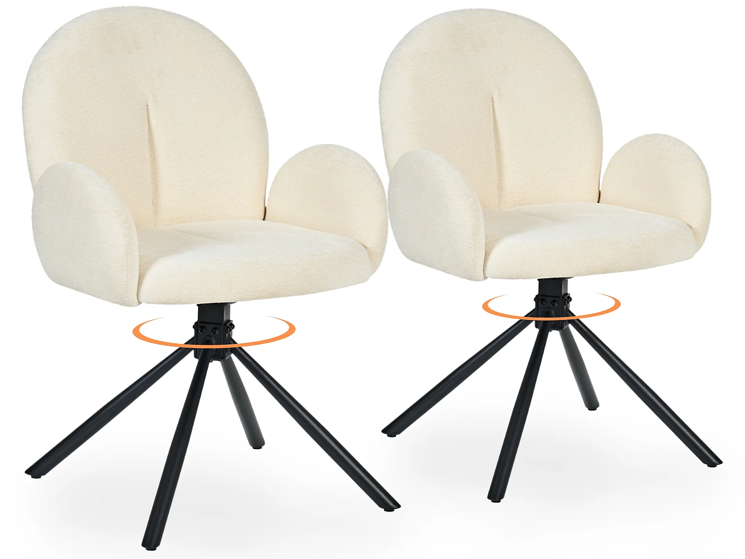 Set de 2 sillas de comedor giratorias de chenilla con reposabrazos y patas de metal