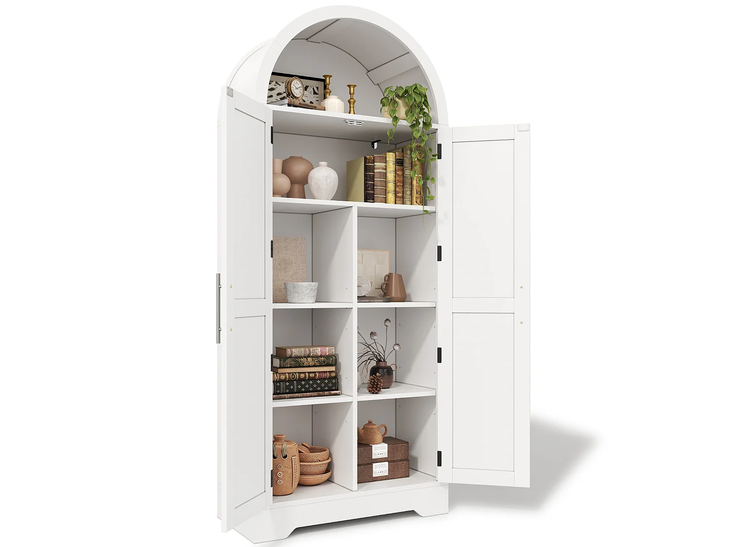 Armoire de cuisine 170 cm avec design en arc, buffet avec compartiment ouvert et double portes.