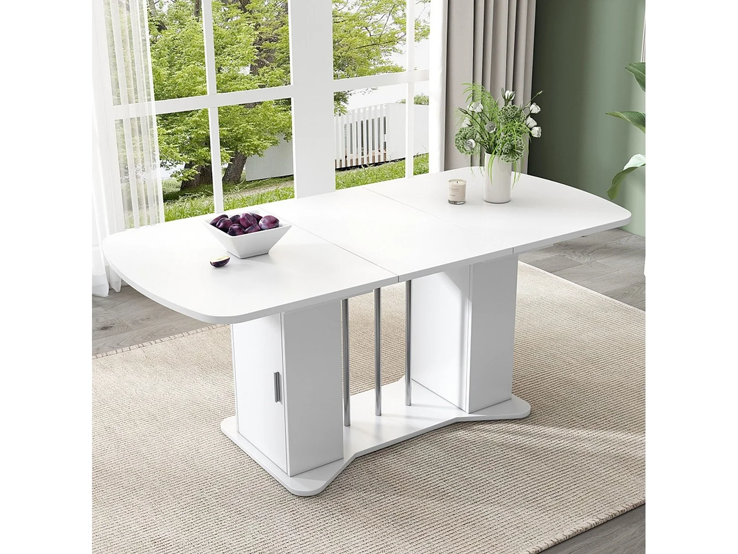 Table à manger extensible avec rangement pour 4 à 6 personnes 120 à 160 x 80 cm