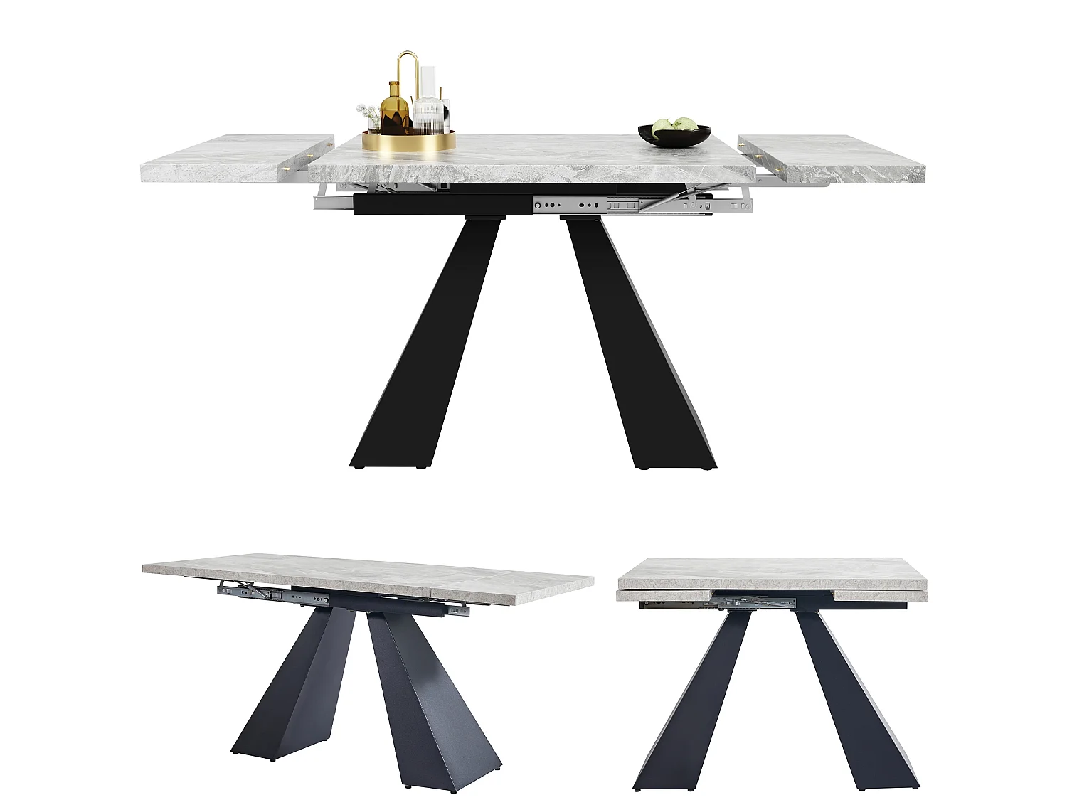 Table à manger extensible moderne effet marbre pour 4 à 6 personnes 99 à 159 cm
