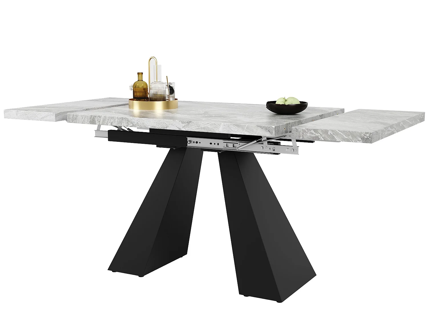 Table à manger extensible moderne effet marbre pour 4 à 6 personnes 99 à 159 cm