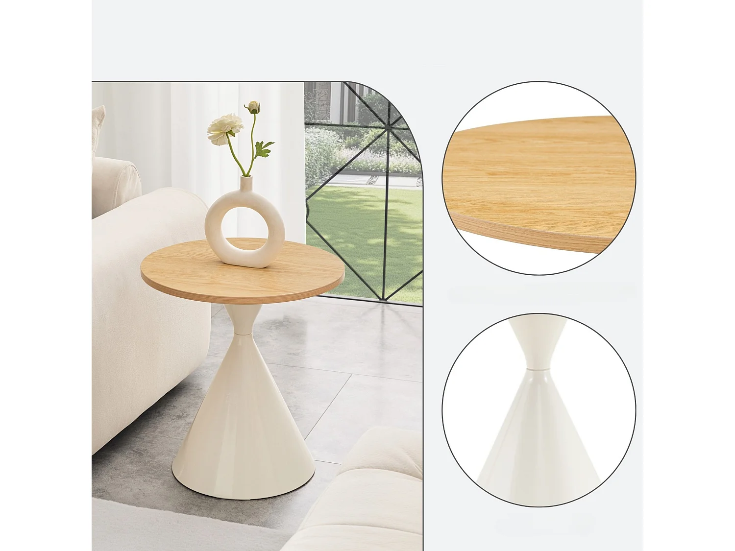 Set de 2 tables basses rondes aspect bois avec bases métalliques coniques
