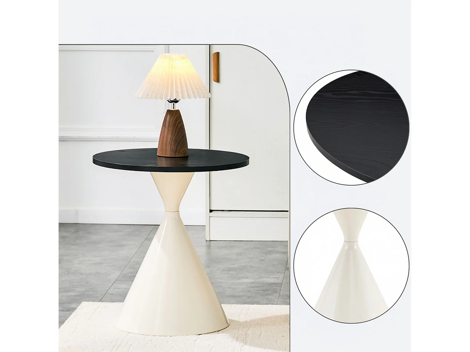 Set de 2 tables basses rondes aspect bois avec bases métalliques coniques