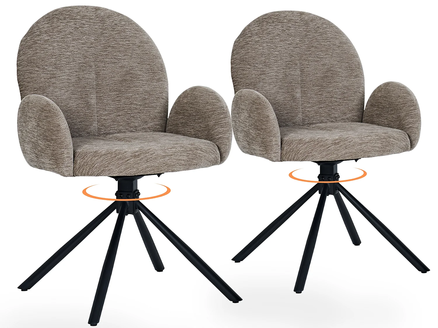 Lot de 2 chaises de salle a manger pivotantes en chenille avec accoudoirs et pieds metal