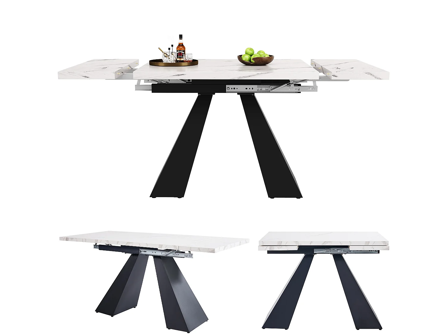 Table à manger extensible moderne effet marbre pour 4 à 6 personnes 99 à 159 cm