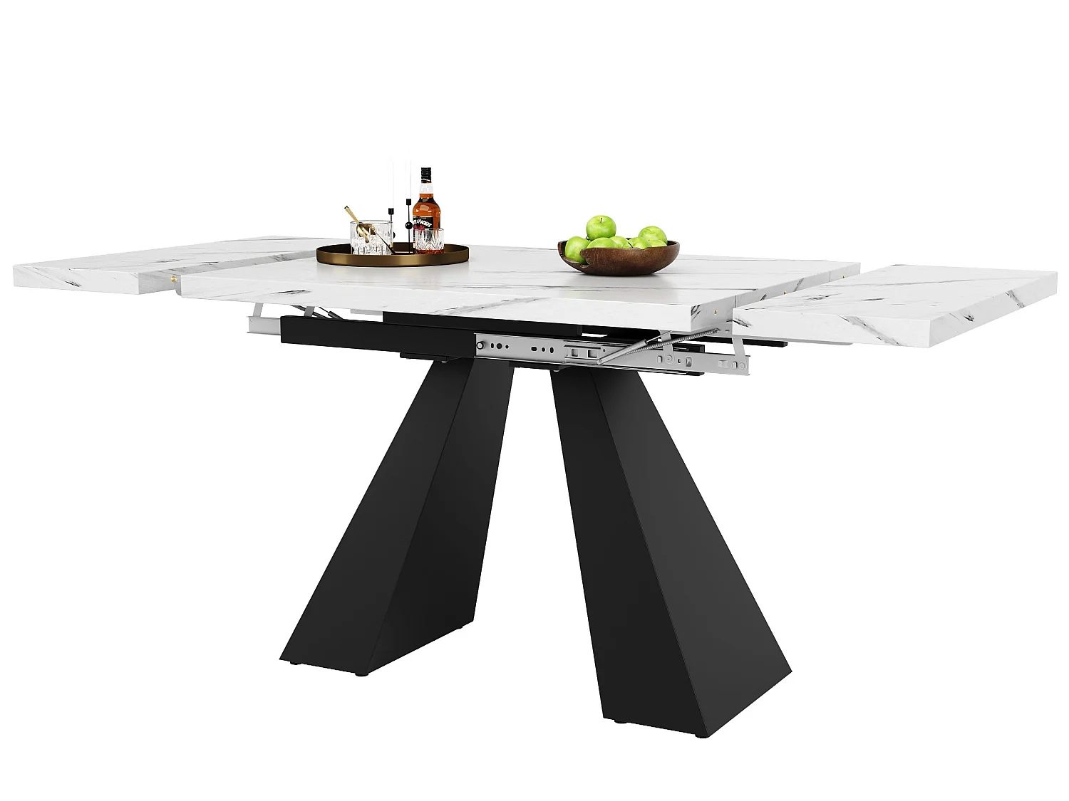 Table à manger extensible moderne effet marbre pour 4 à 6 personnes 99 à 159 cm
