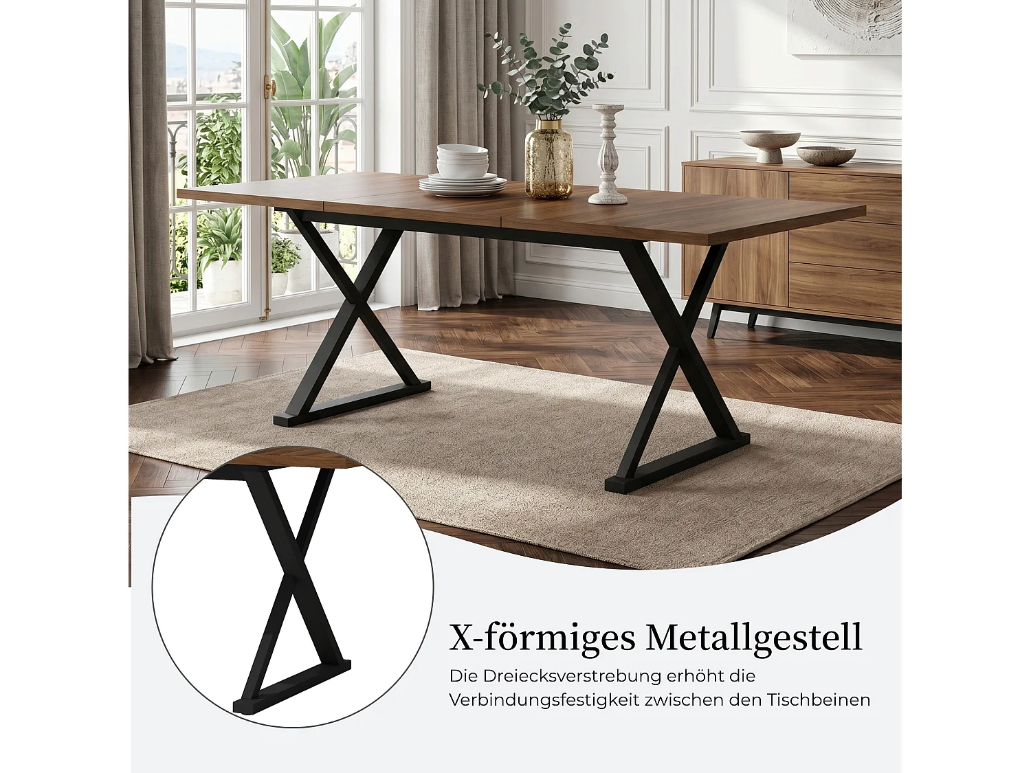 Rechthoekige eettafel in vintage industriële stijl voor 6 tot 8 personen 180 x 90 cm