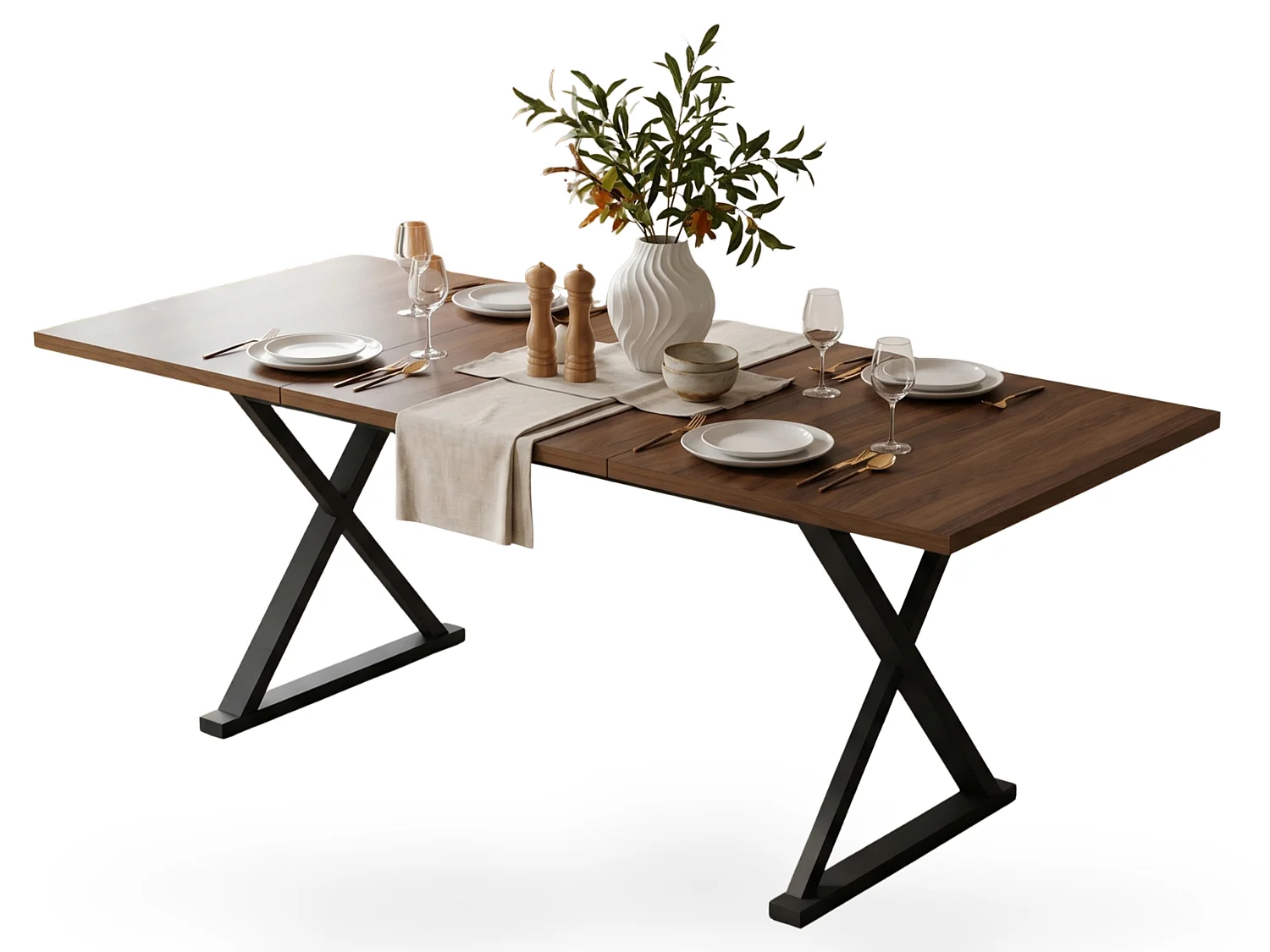Rechthoekige eettafel in vintage industriële stijl voor 6 tot 8 personen 180 x 90 cm
