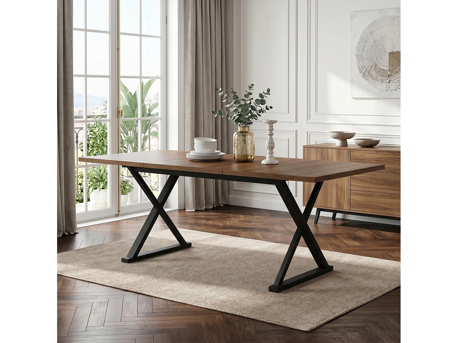Rechthoekige eettafel in vintage industriële stijl voor 6 tot 8 personen 180 x 90 cm