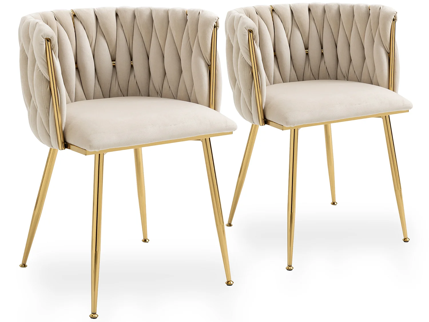 Lot de 2 chaises de salle à manger en velours avec dossier enveloppant tressé et pieds en fer
