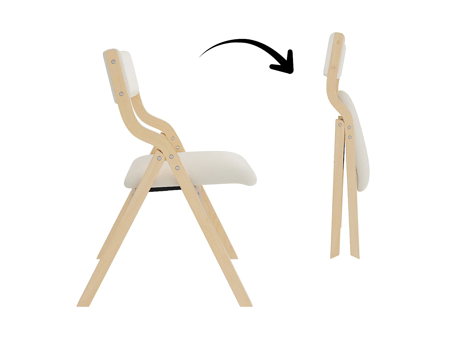 Set de 2 sillas de comedor plegables de lino con estructura de madera maciza, montadas