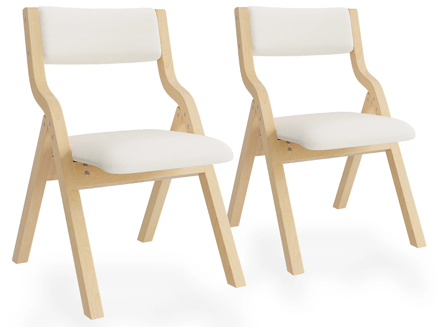 Set de 2 sillas de comedor plegables de lino con estructura de madera maciza, montadas