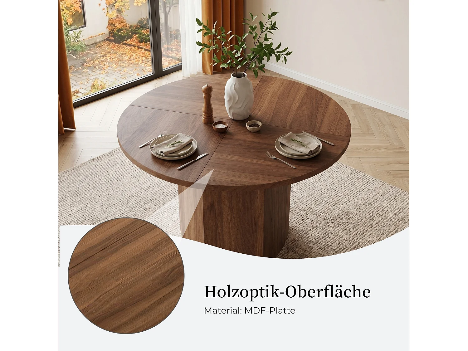 Ronde eettafel met houtlook in Scandinavische stijl voor 4 tot 6 personen Ø120 cm