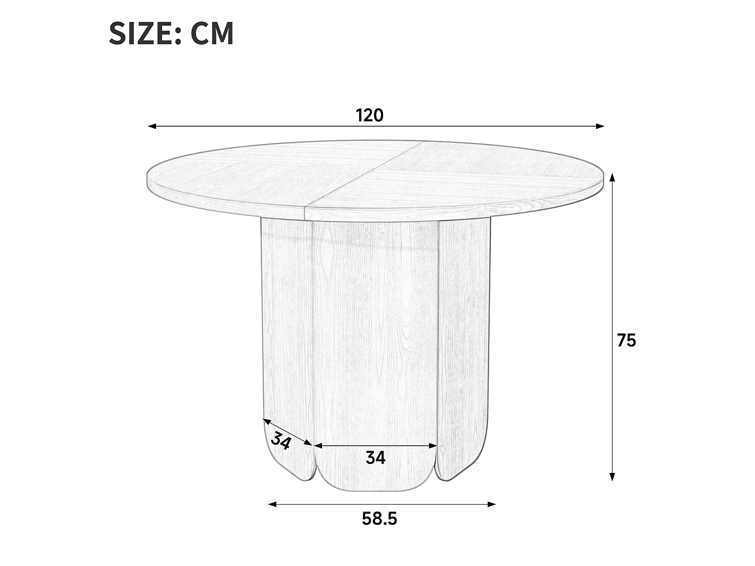 Ronde eettafel met houtlook in Scandinavische stijl voor 4 tot 6 personen Ø120 cm