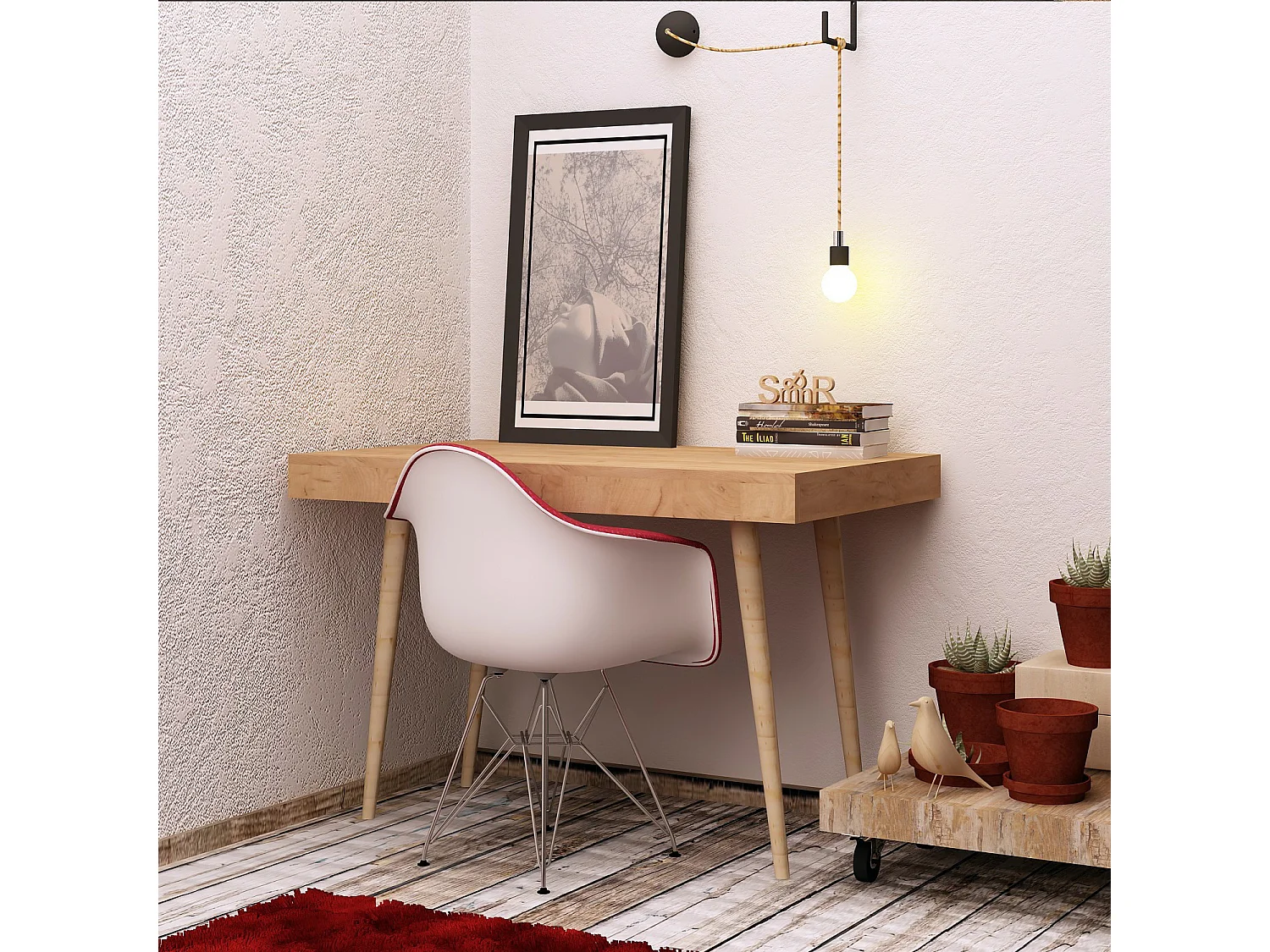 Träskrivbord "Valencia" - Brun - Skandinavisk stil - 100 x 60 x 74 cm - Med Förvaring